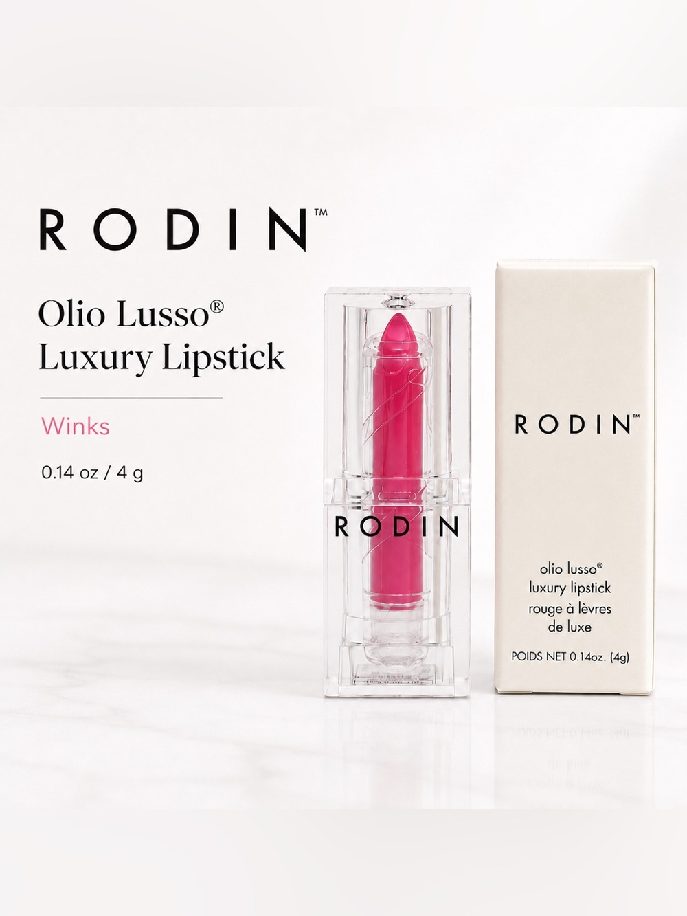 NEW/NIB RODIN Olio Lusso® Luxury Lipstick – Winks (Bright Pink) – 0.14 oz / 4 g